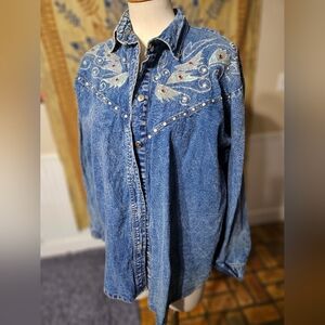 VTG 80s Traditional Value Lightweight Rhinestone Denim Jean Jacket Medium